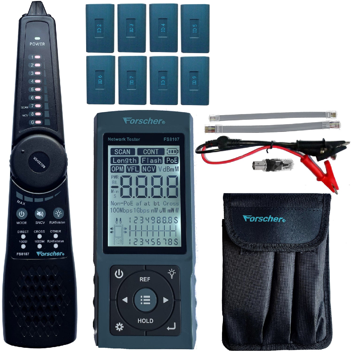 FORSCHER FS8107 TESTER SIECI INTERNETOWEJ LAN RJ45 PoE + 8 TERMINATORÓW