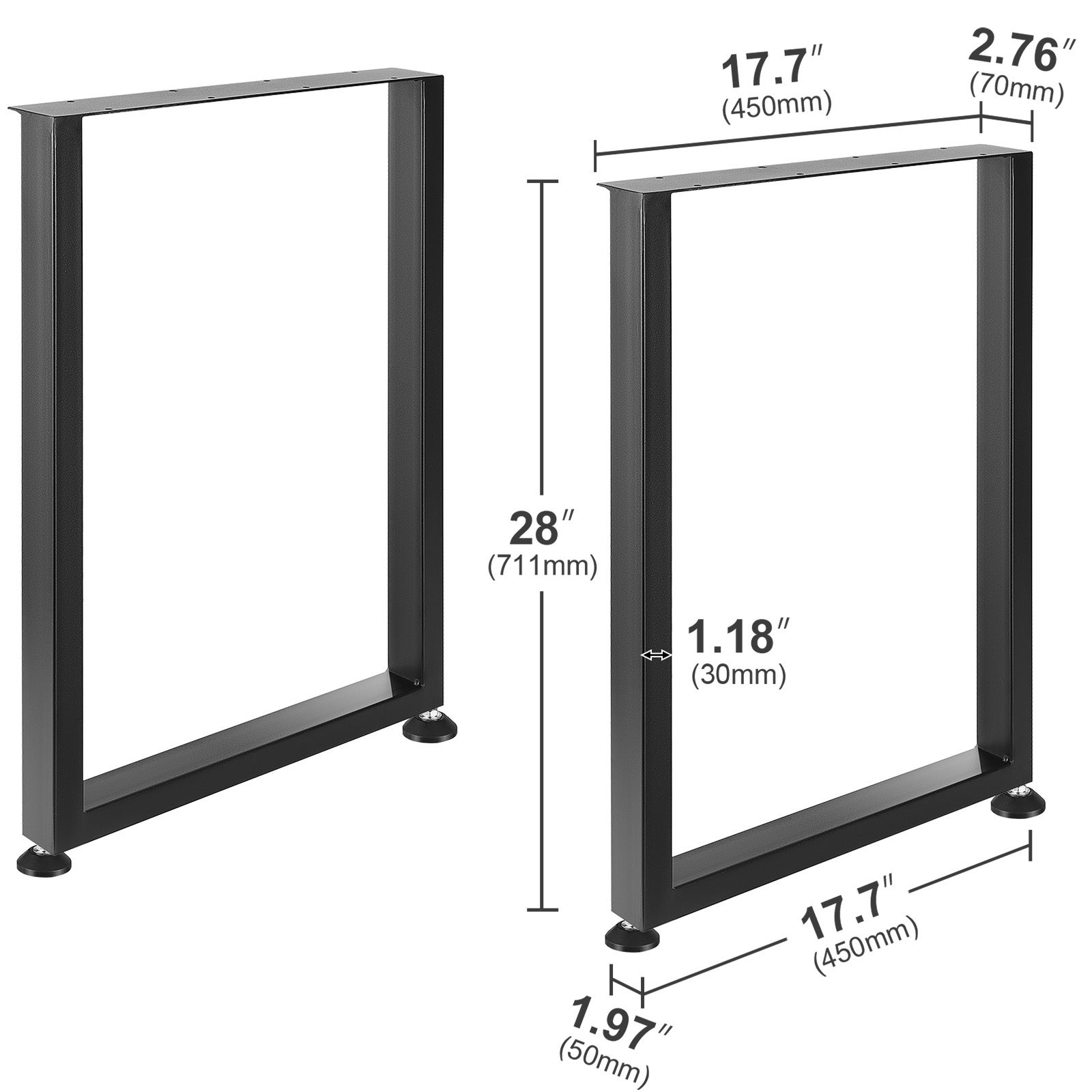 Pieds de Meuble Carrés SucceBuy Réglables 71 cm, Lot de 2 Pieds en Acier Noir, Support jusqu’à 454 kg, pour Table, Bureau ou Console - 2