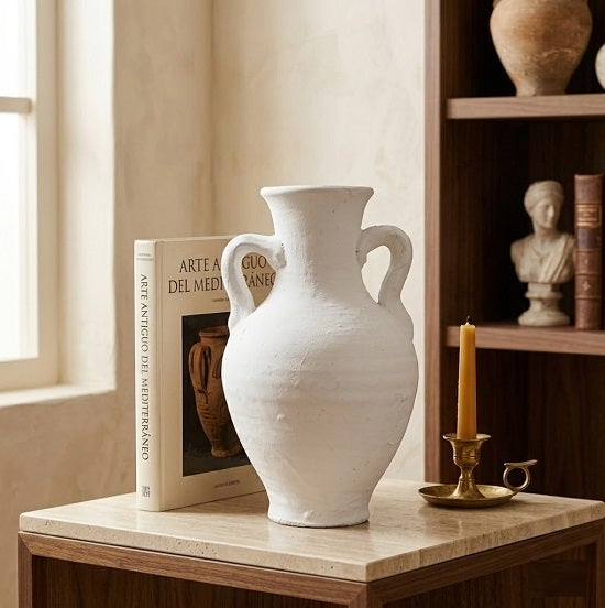 Anfora in terracotta fatta a mano H 20 cm Bianco - 2