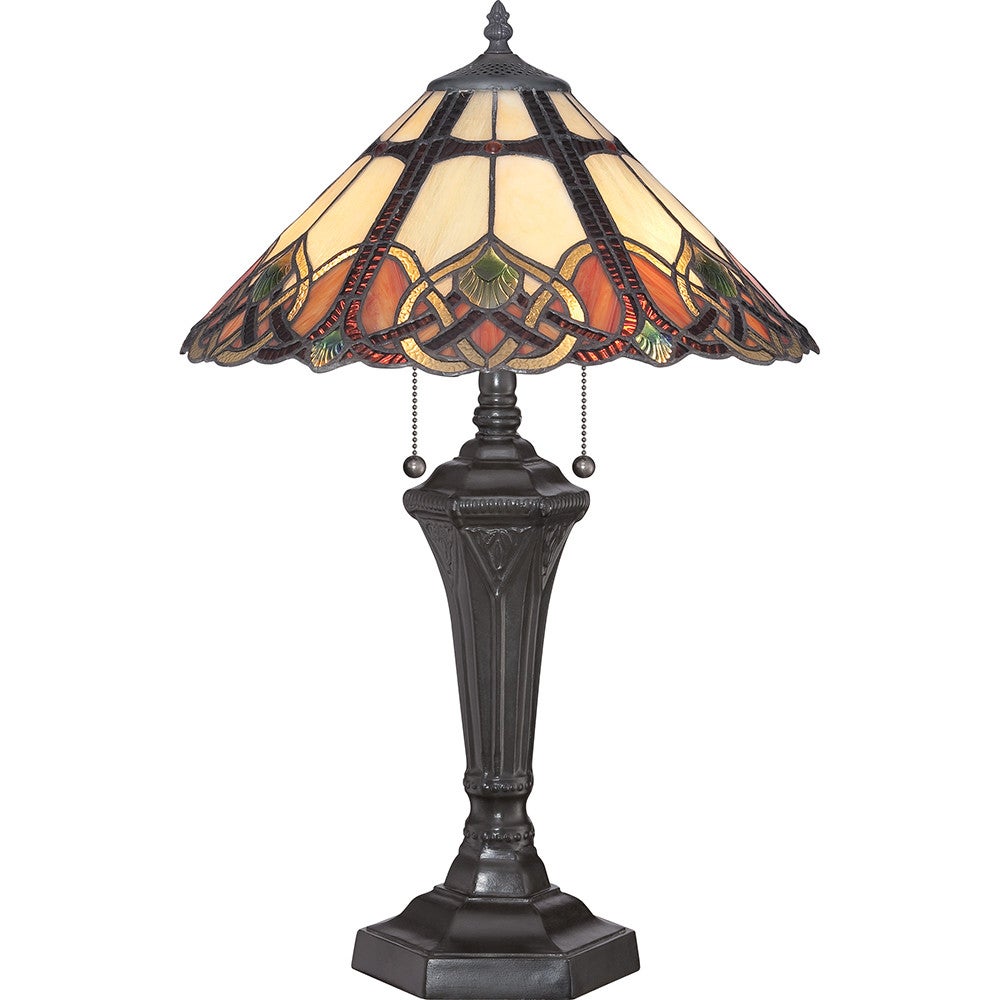 Lampa stołowa witrażowa brązowa Tiffany vintage Cambridge E27 60W Quoizel
