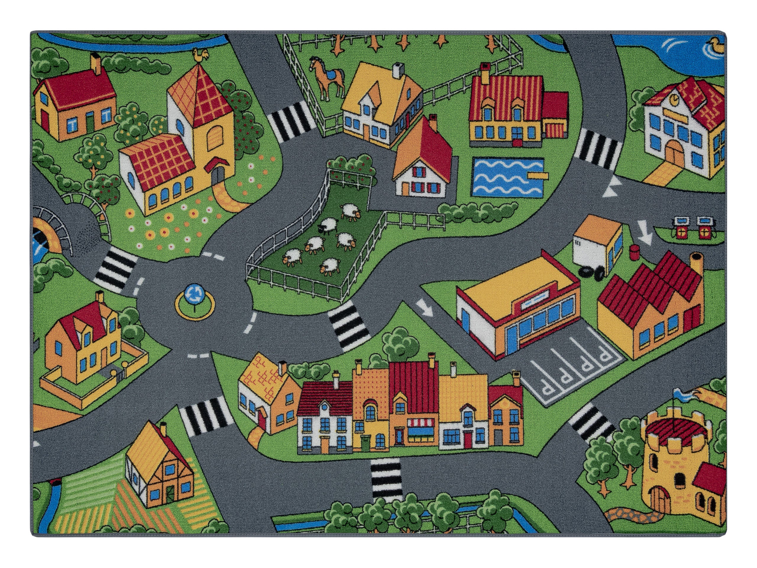DYWAN REBEL ROADS Village life 90 Osada, dla dzieci antypoślizgowy - szary 95x200 cm