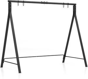 COSTWAY Cadre de Balançoire en Métal avec 5 Anneaux de Suspension, Support de Balancelle en Forme de A avec Patins Antidérapants, 210 x 115 x 175 cm