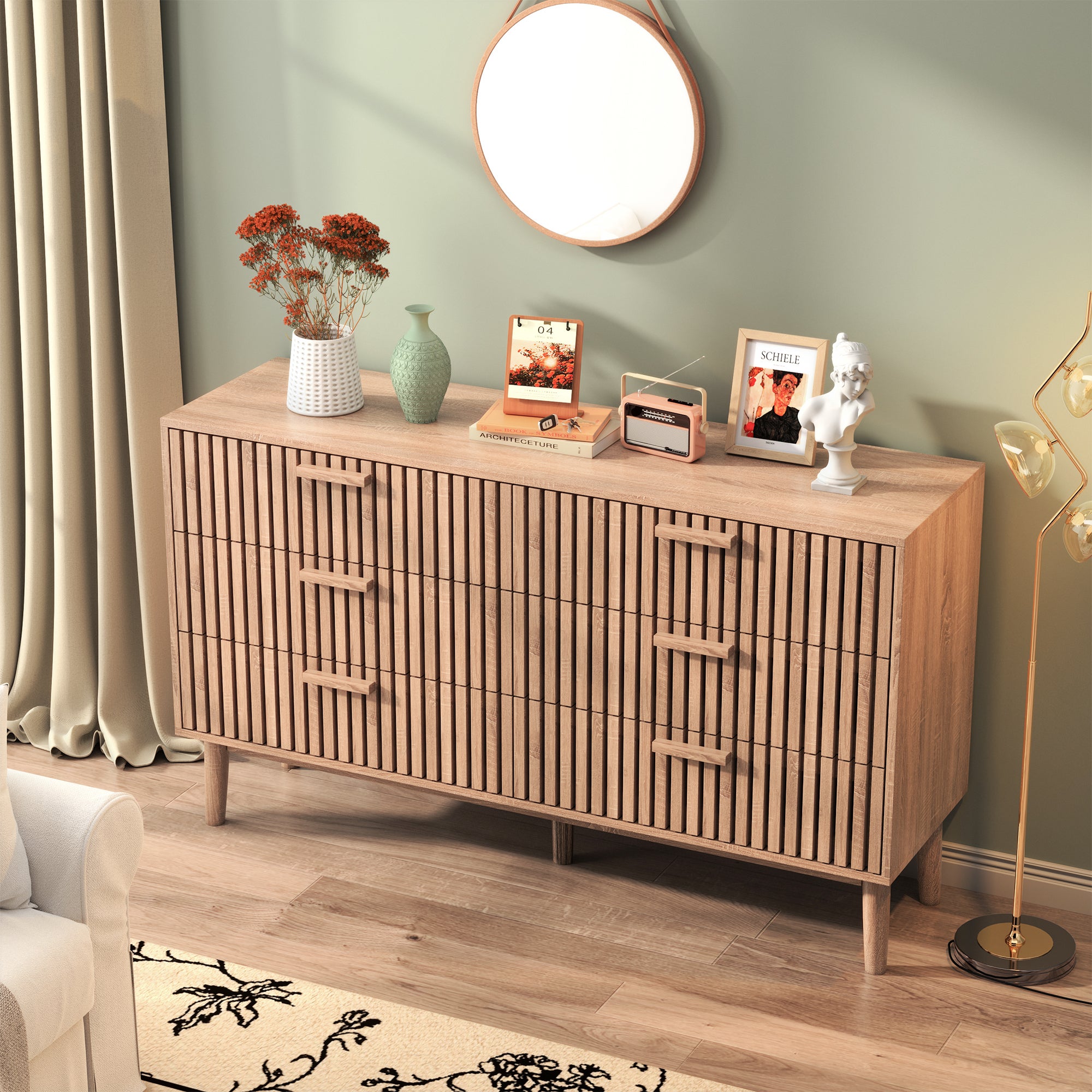 Commode, 6 tiroirs, pieds antidérapants et Panneau respirant, convient aux salons et aux chambres, 100x73x34 cm - couleur bois naturel - 3