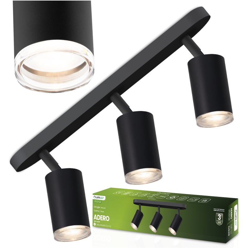 Lampa Sufitowa Lumiled Reflektor LED Spot 3x GU10 IP44 Czarna