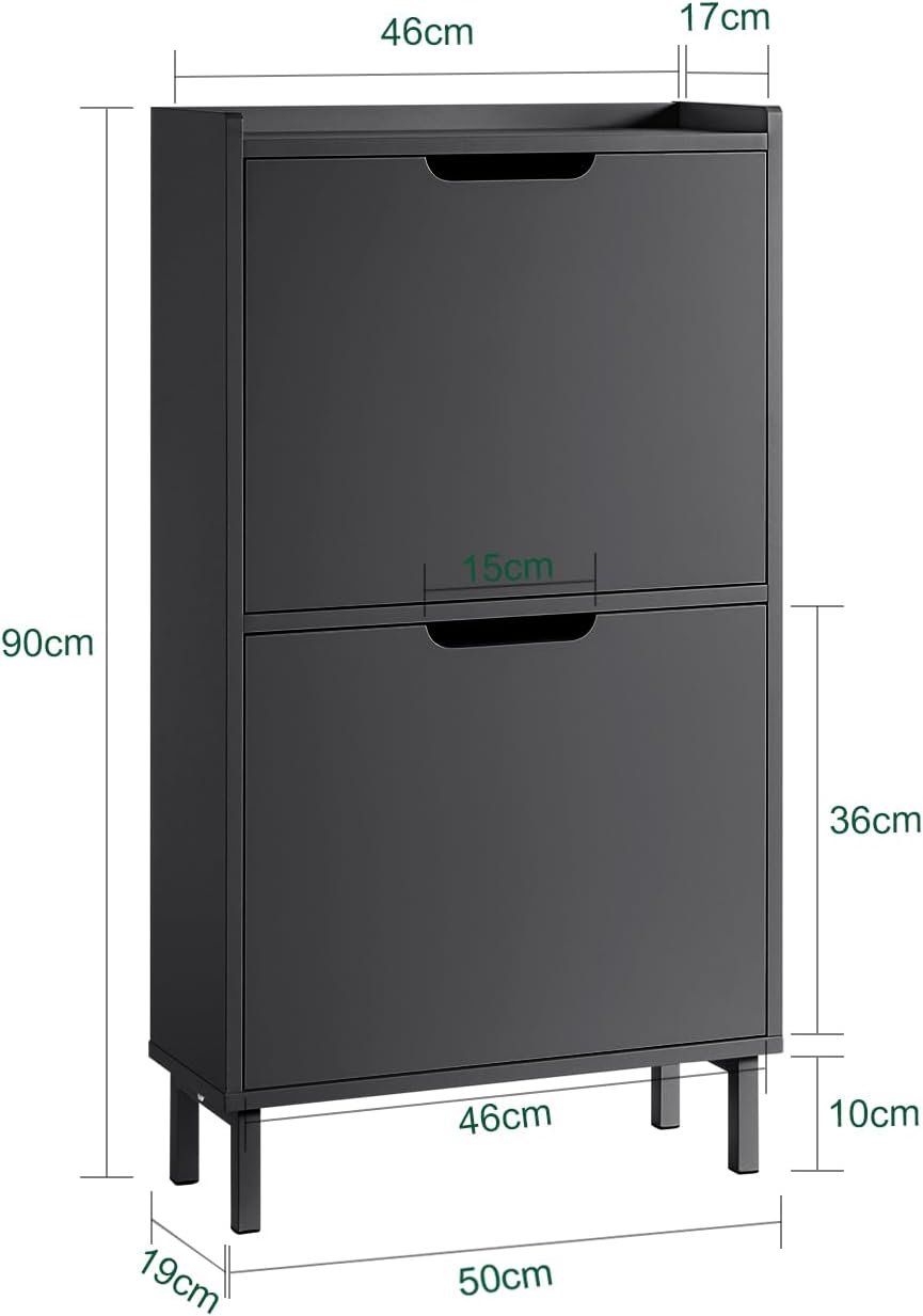 SoBuy Meuble à Chaussures Meuble de Rangement à Chaussures avec 2 Abattants Meuble d'Entrée – Noir, FSR151-SCH - 3