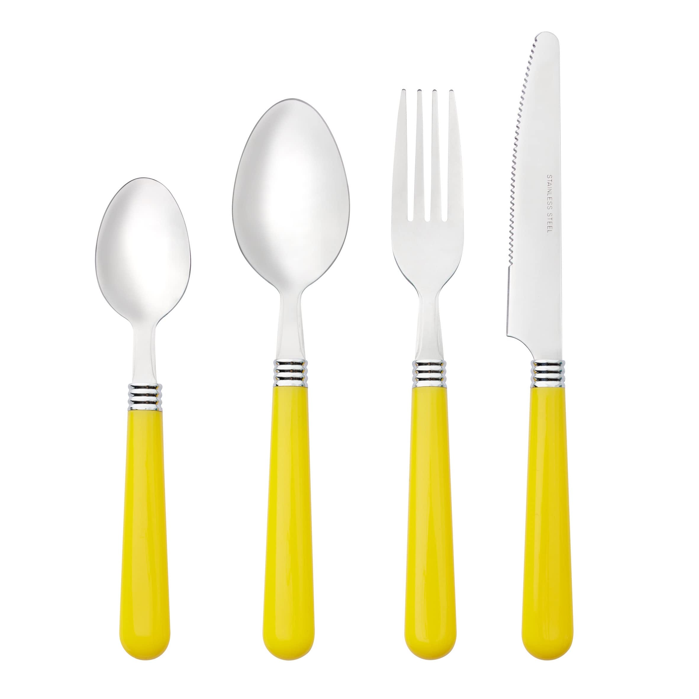 Set Posate Baroni Home 24 Pezzi In Acciaio Inox - Con Manico Giallo, Per 6 Persone, Lavabile In Lavastoviglie - Foto 6