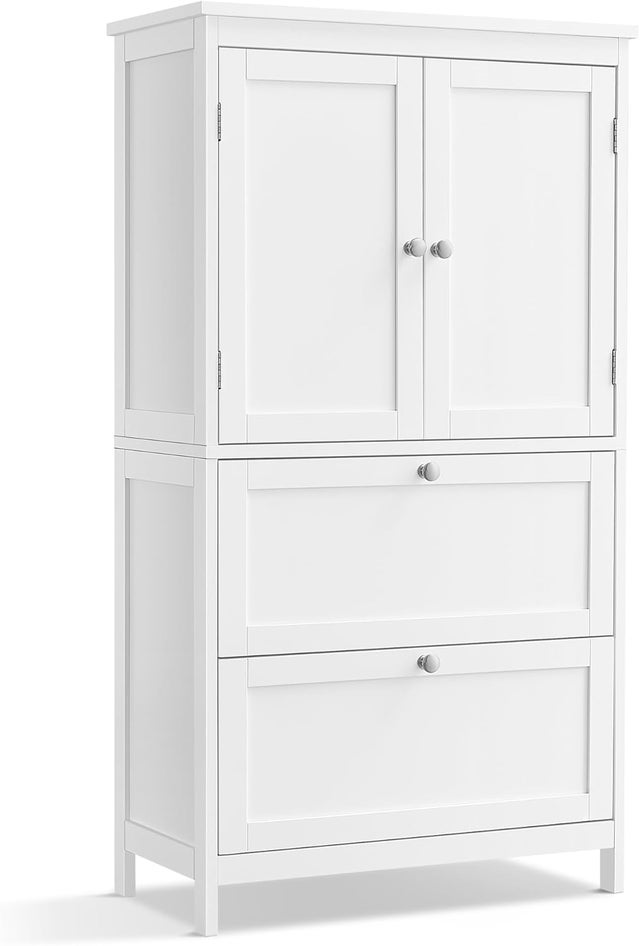 Mobile da Bagno, Credenza da Cucina, Armadietto con 2 Cassetti e 2 Ante, Ripiano Regolabile, 30 x 60 x 110 cm, Bianco