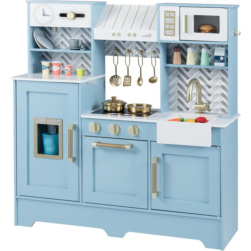 Kuchnia dla Dzieci z 2 Platformami, z Ekspresem do Kawy, Kuchenką Mikrofalową, Okapem, Zegarem, Kuchenką i Piekarnikiem, dla Dzieci powyżej 3 Lat