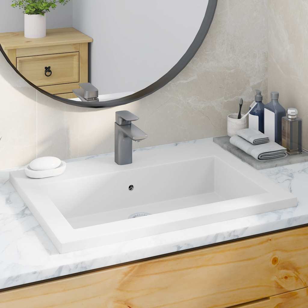 Lavabo de granito de 600 x 450 x 120 mm, blanco.