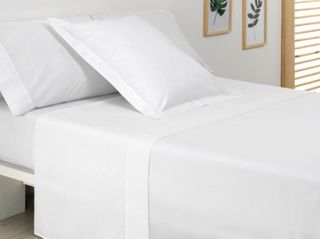 Drap de dessus Vainica percale 200 fils blanc pour lit de 150 cm