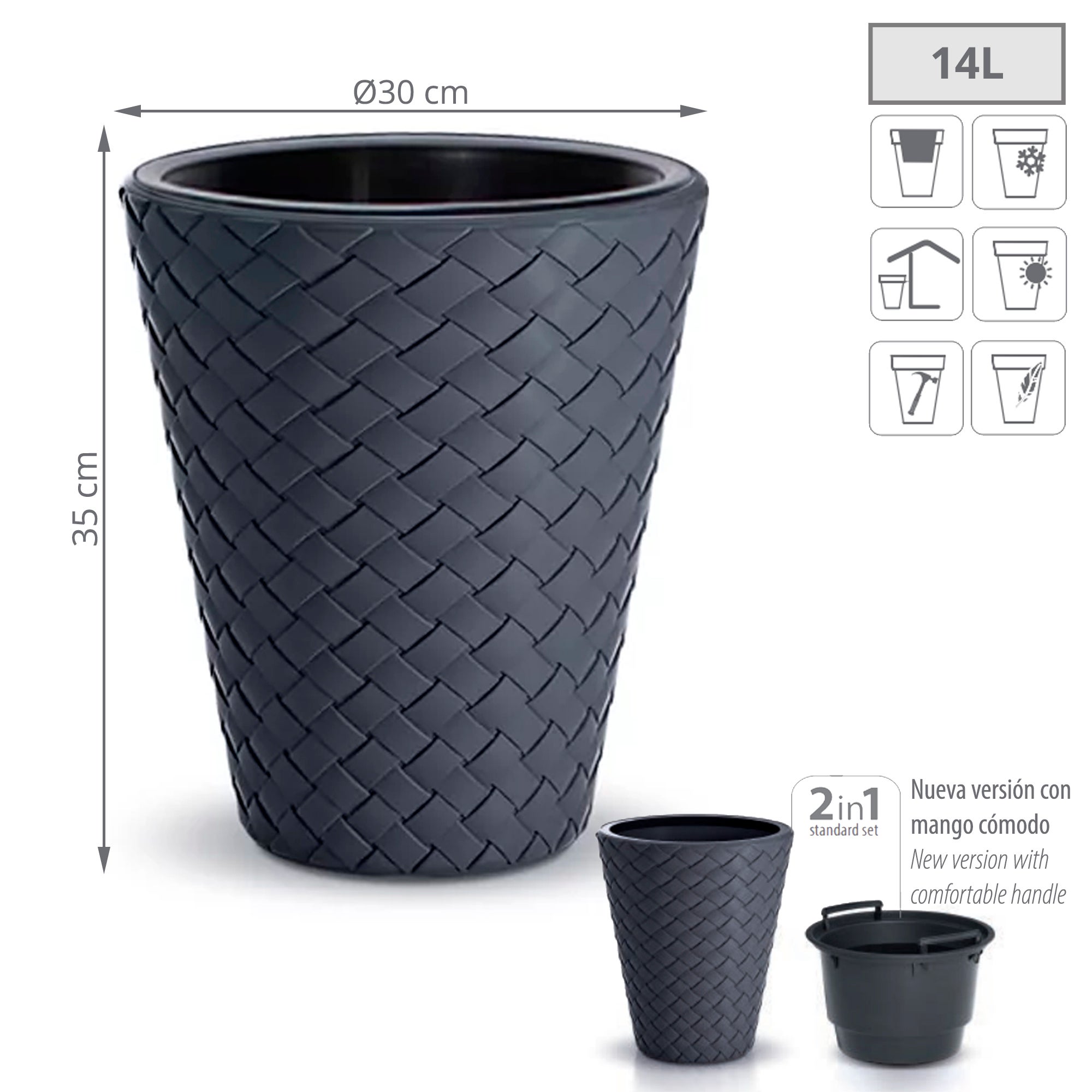 Matuba Vaso Da Fiori 14L, 30x30x35 Cm, Bianco – Plastica Resistente Per Piante Grandi