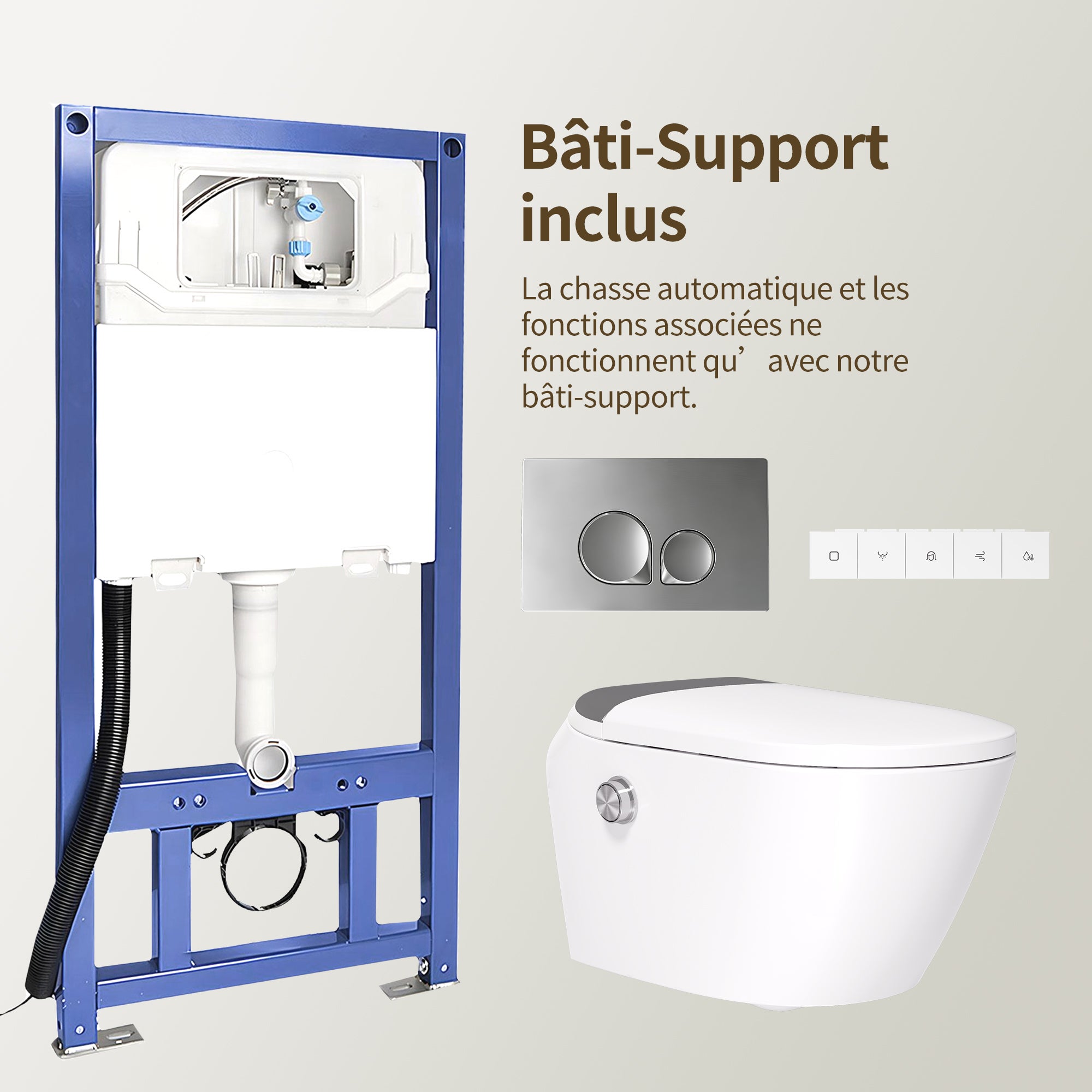 Toilette japonaise DeerValley : bidet, séche-mains, buse auto-nettoyante. WC suspendu en céramique, télécommande, hauteur confort - 9