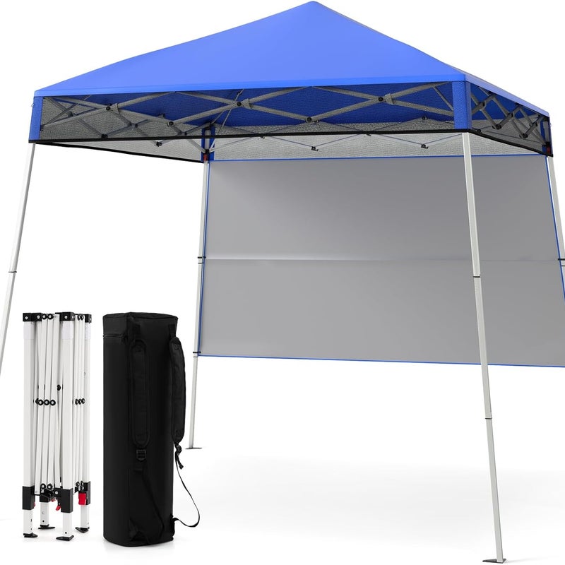 Składana Altana Ogrodowa 234 x 234 cm, Daszek z Boczną Ścianką, Torba Transportowa, 4 Kołki, Wodoodporny Namiot Ogrodowy na Imprezy/Kemping, Niebieski