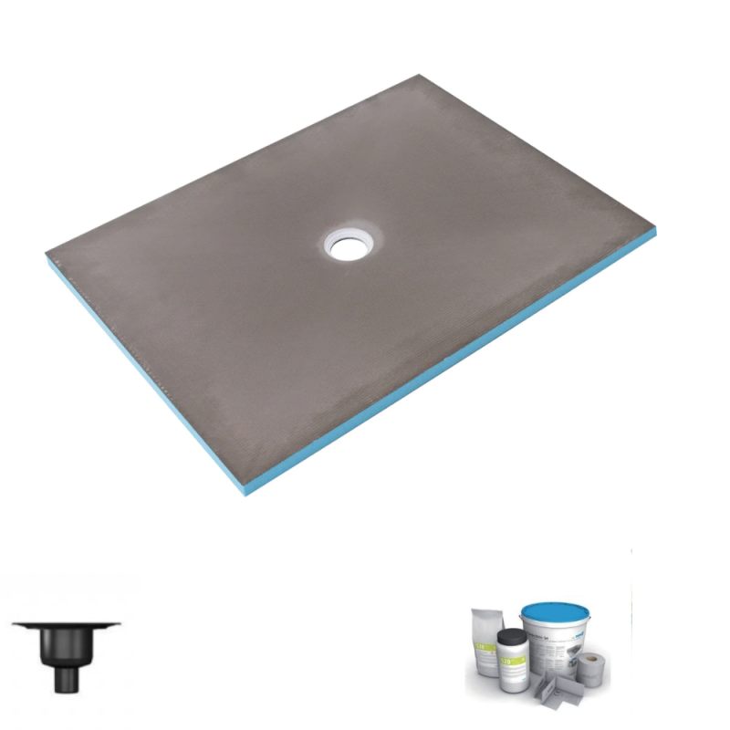 Wedi bandeja de azulejos con desagüe centrado 90 x 75 cm fundo primo + rejilla cuadrada de desagüe vertical + kit de sellado