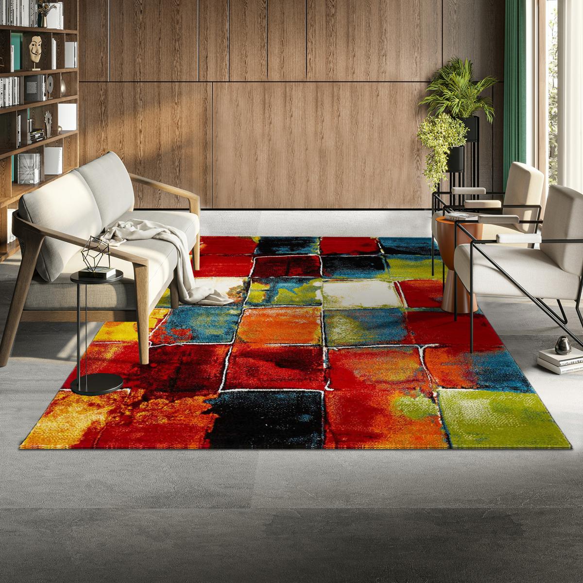 tapis salon 120x170 tissé multicolore rectangle motif géométrique LYN8 BELO 2 - 5