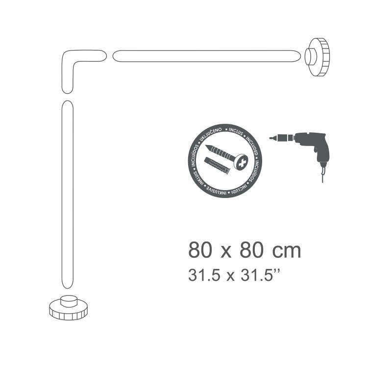 Barre tringle pour rideau de douche d'angle à fixer 80x80cm Inox MSV - 2