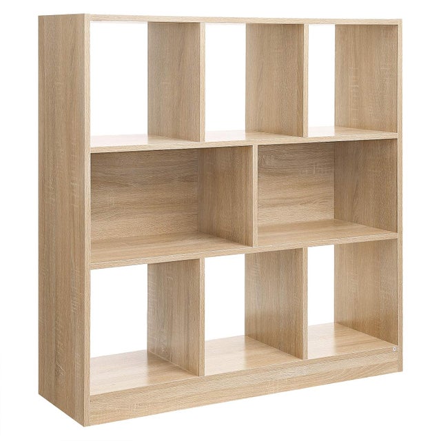 Estantería de madera con cubos y estantes, 97,5x30x100 cm, para salón comedor, dormitorio, oficina, roble