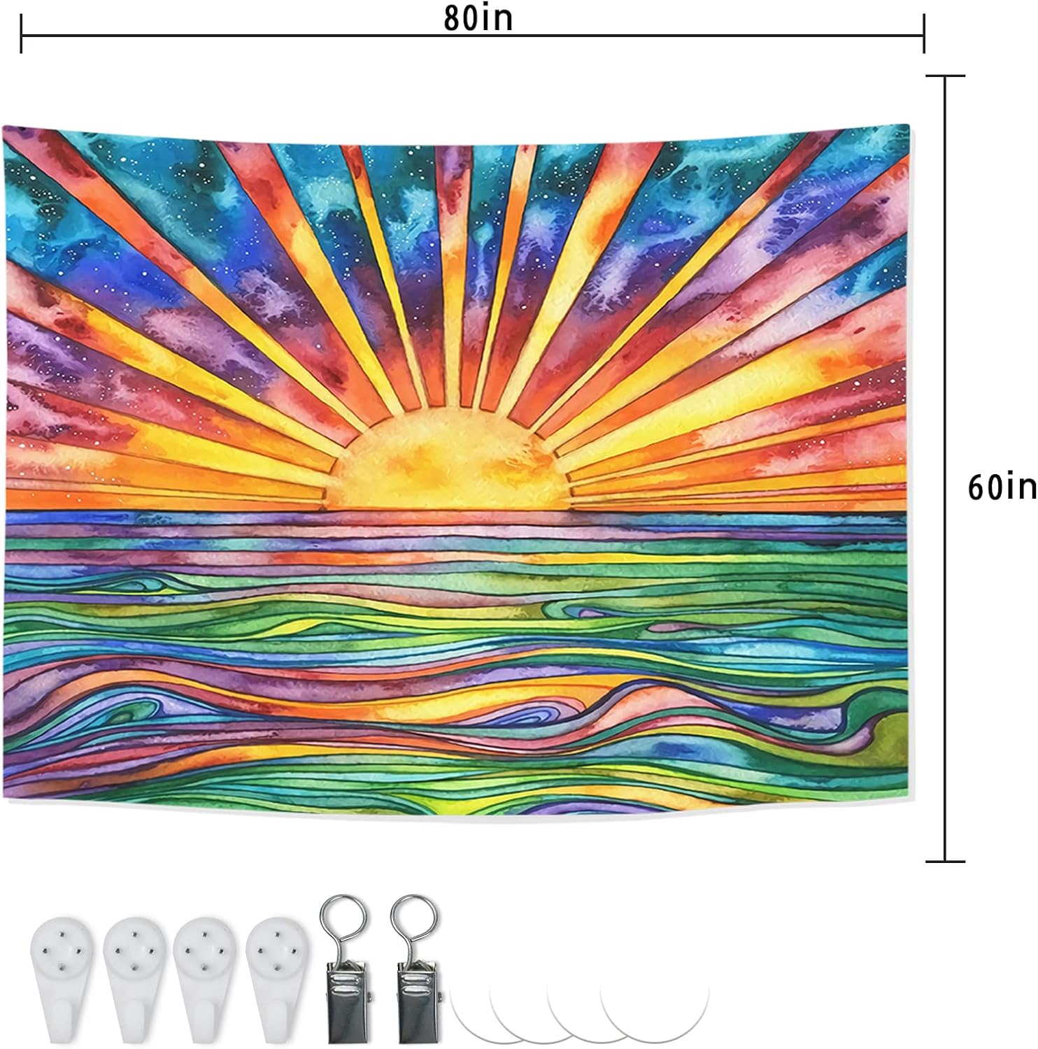 Gobelin w stylu boho z tęczowym słońcem – reagujący na światło UV, do eleganckiej sypialni (152 x 203 cm) - 3