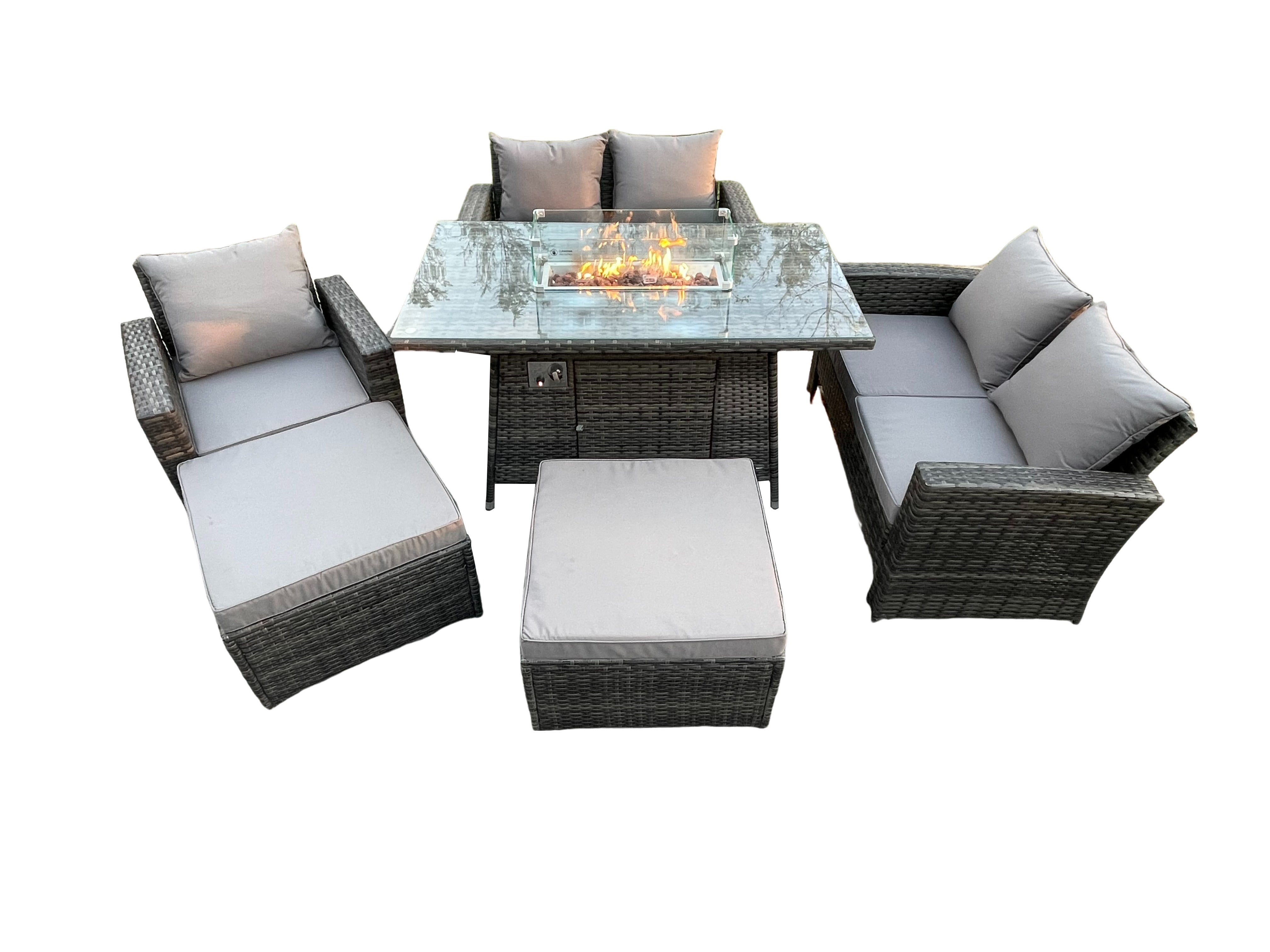 7 Places Ensemble de meubles de jardin en rotin Canapé Chaise Table de