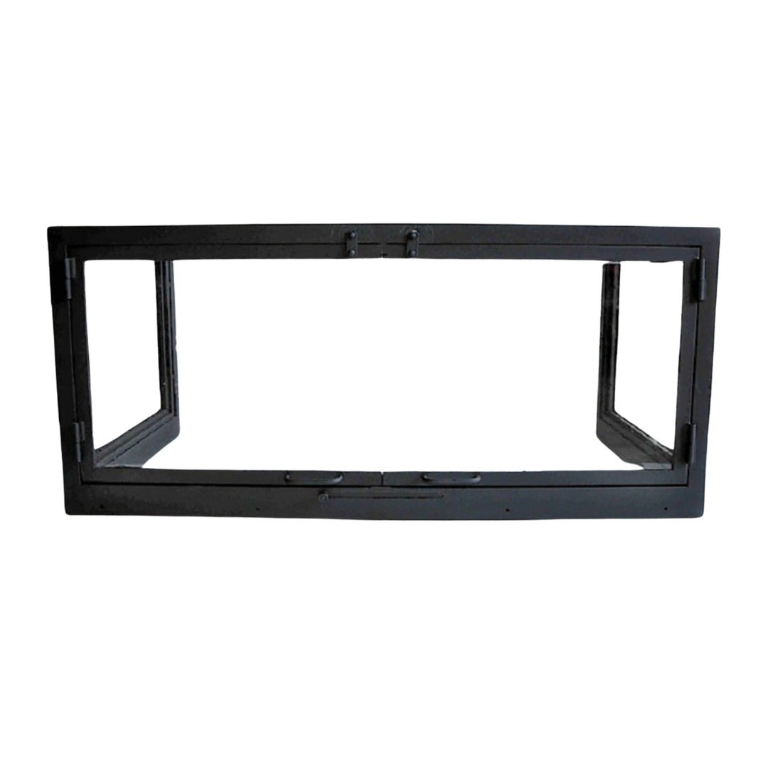 Puerta especial para chimeneas de obra, de dos hojas, artesanal, hecha a mano en hierro forjado, viveidea mod. devon 2p