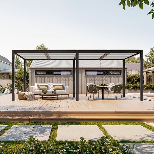 Pergola bioclimatique autoportante Anthracite en Aluminium 17.16 m²