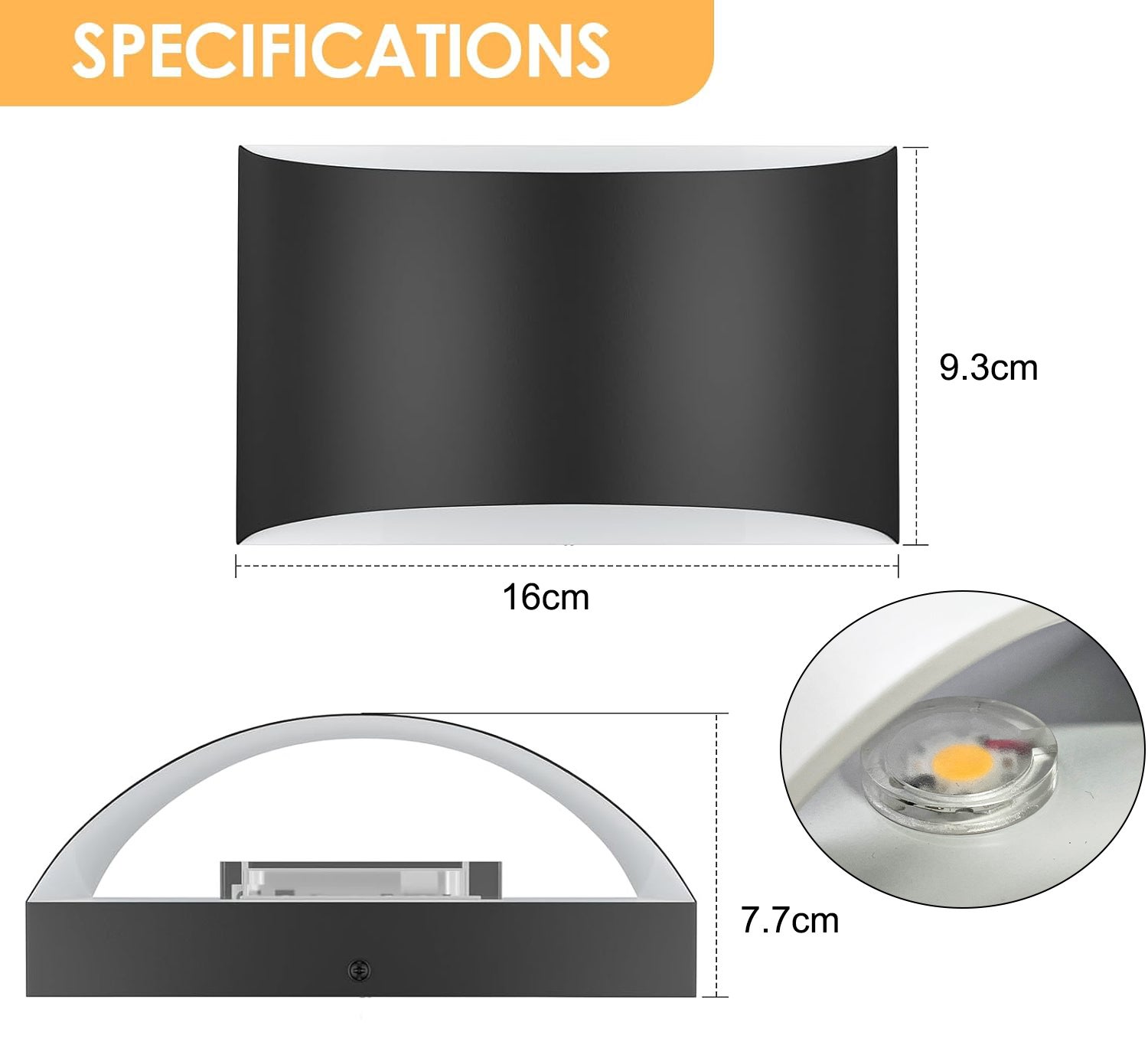 Lampada da parete moderna a LED, lampada da parete bianca calda 3000K, lampada da parete su e giù da 7 W, lampada da parete per interni, nera - 2