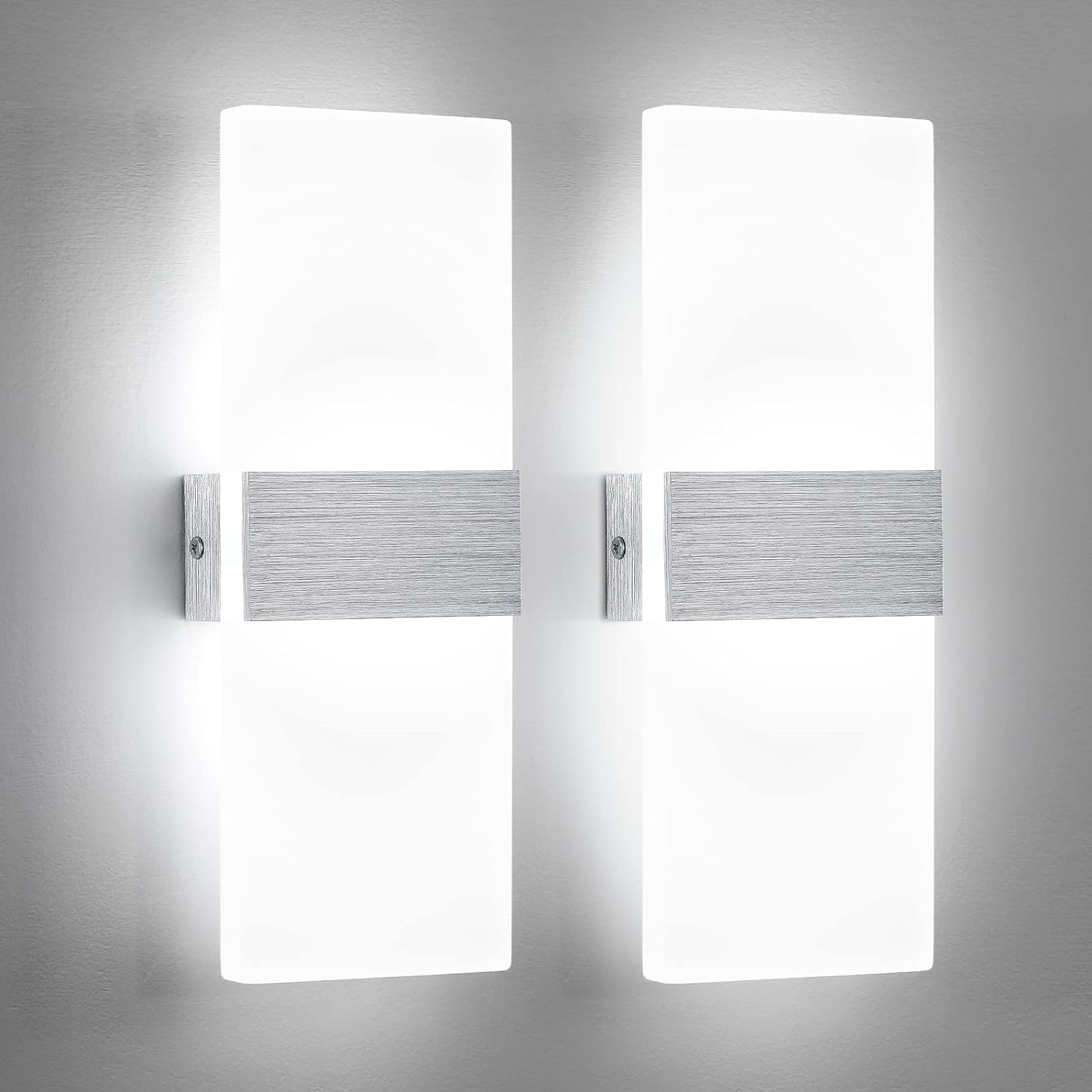 Zestaw 2 akrylowych lamp ściennych LED 6W do wnętrz, nowoczesny styl, oświetlenie góra-dół, idealne do sypialni, chłodna biel