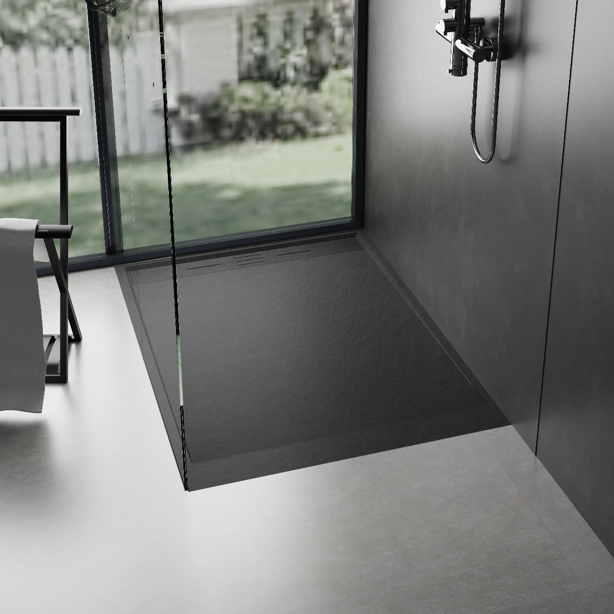 Receveur de douche 90 x 160 cm extra plat noir LUCIA en SoliCast® surface ardoisée - 6