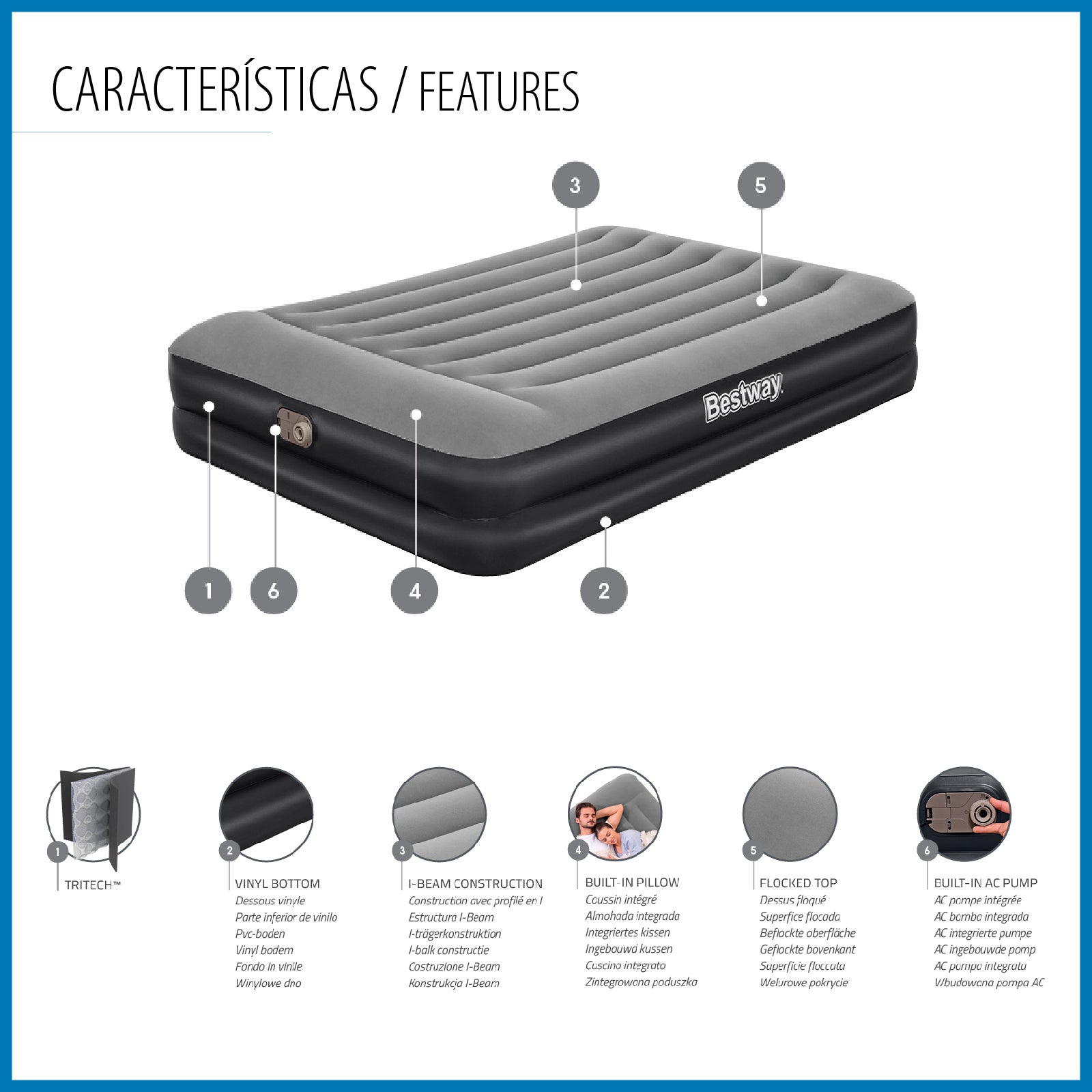 Bestway Matelas gonflable 2 personnes 203 x 152 x 46 cm avec pompe électrique intégrée coloris noir - 8