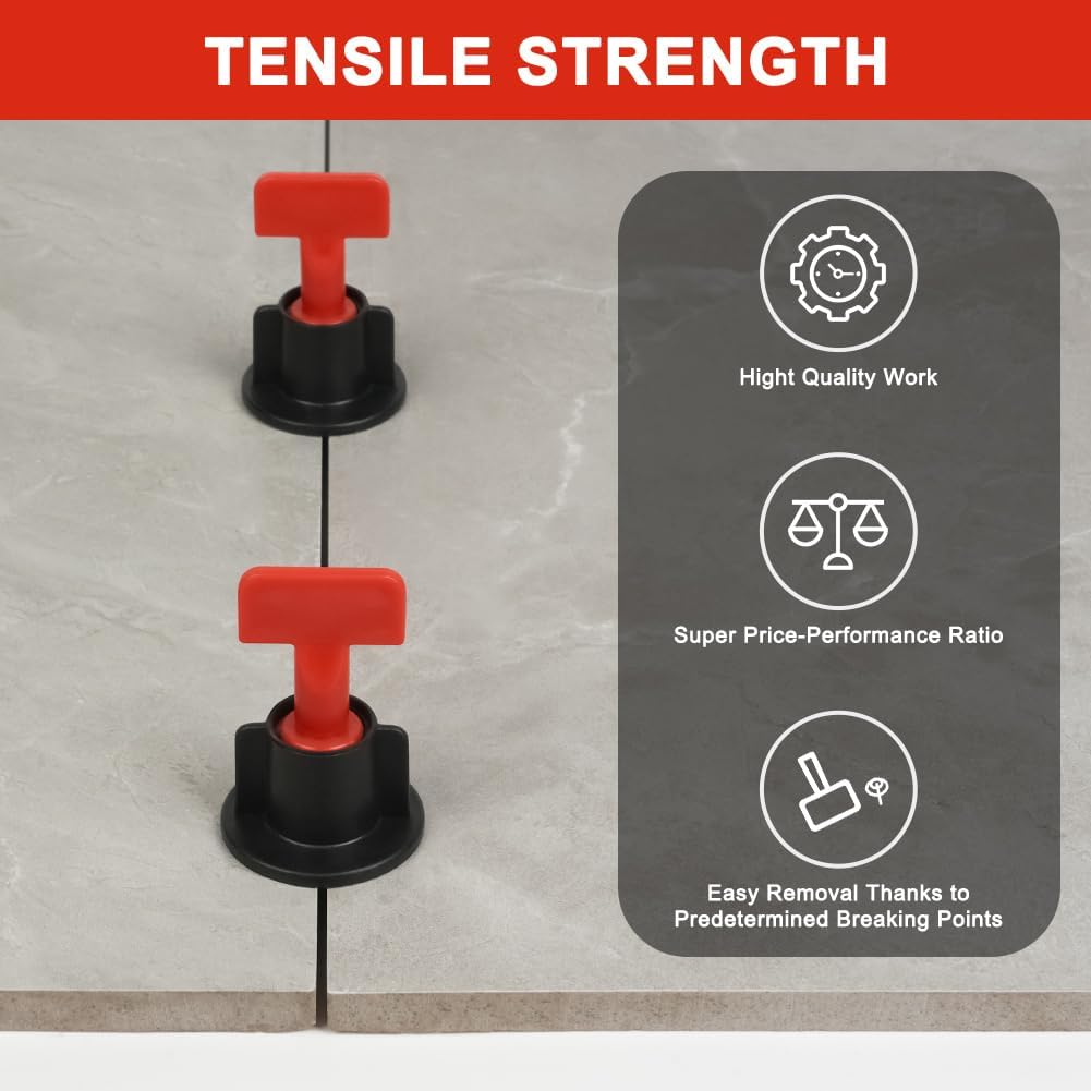 Kit de Nivellement de Carrelage 100 Pièces 1.5mm, Réutilisables, avec Cales et Broches Interchangeables pour Installation de Carrelage Précise - 5