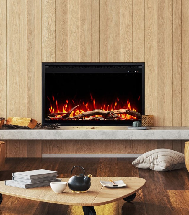 Inserto elettrico AFLAMO 3D per camino elettrico - fuoco premium - incassato - 100x60x20 cm - camino decorativo LED con riscaldamento 750/1500 W