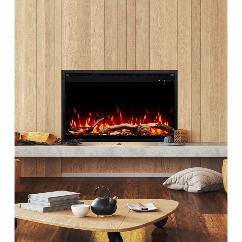 Wkład elektryczny AFLAMO 3D do kominka elektrycznego - ogień premium - do zabudowy - 90x45x20 cm - dekoracyjny kominek LED z grzaniem 750/1500 W