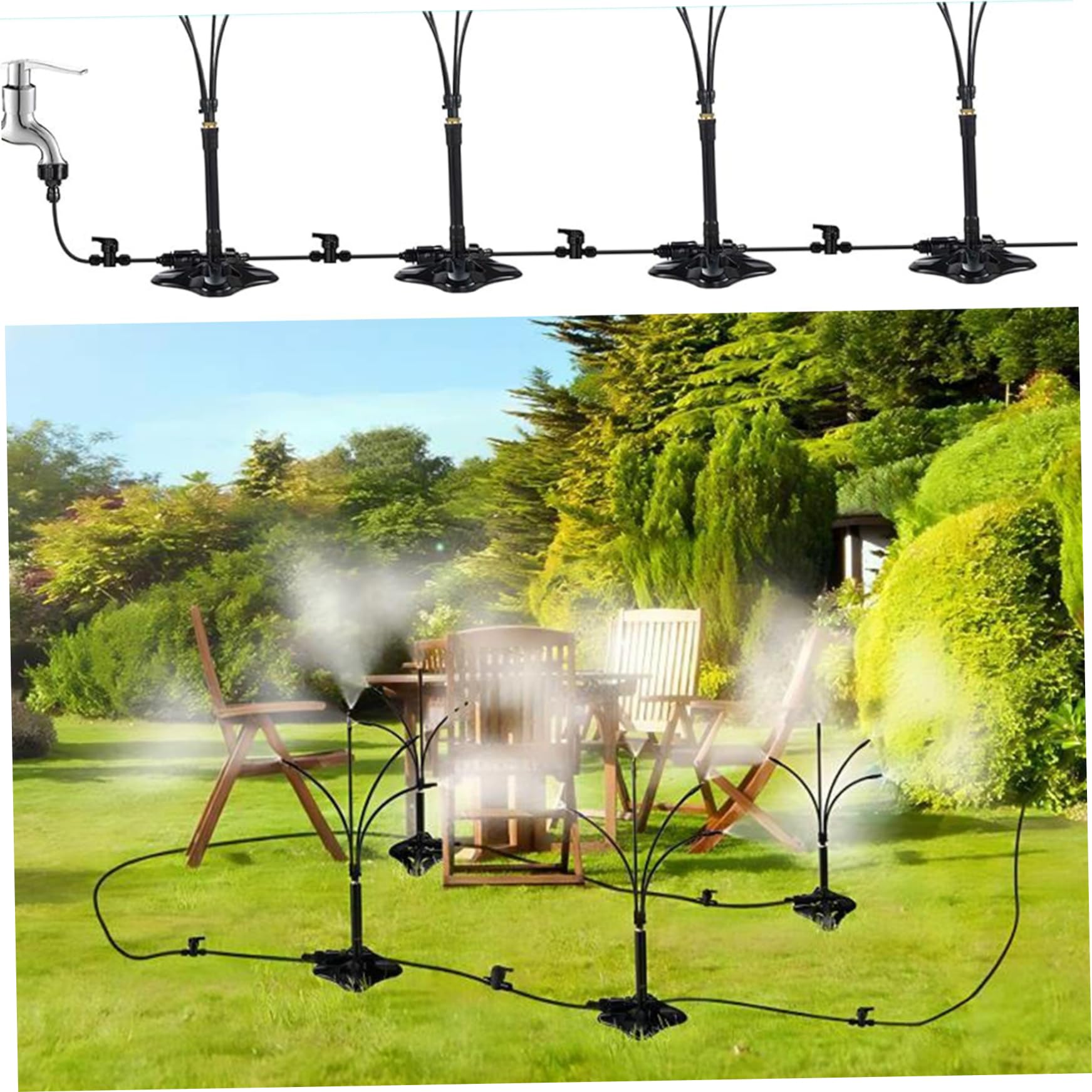 Brumisateurs Debout pour terrasse extérieure avec Hauteur réglable et Ligne d'eau de 26 Pieds,système de brumisation Portable pour Le Refroidissement - 5