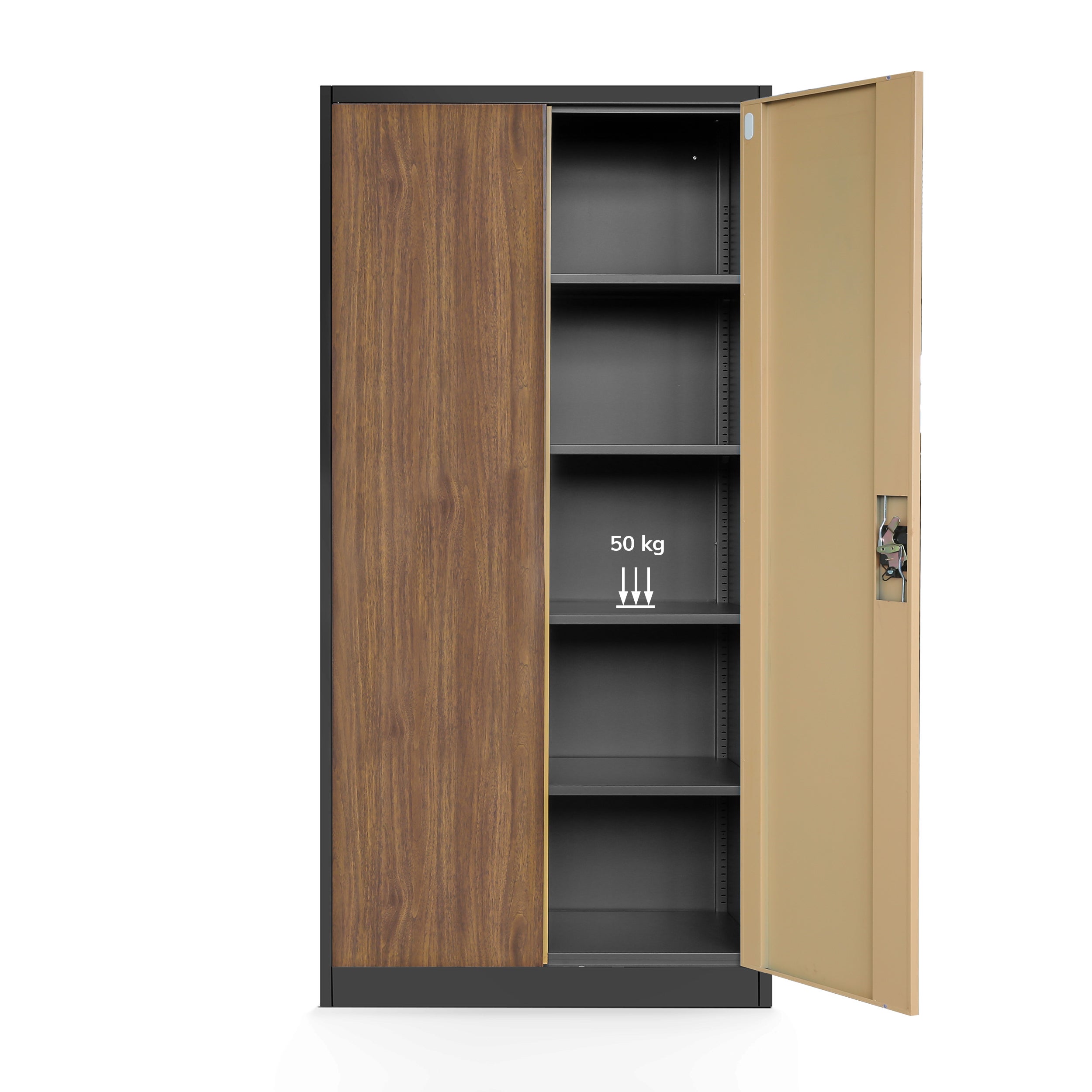 Armoire de Bureau de Rangement Métallique 4 étagères réglables 195 cm x 90 cm x 40 cm Anthracite-Noyer - 2