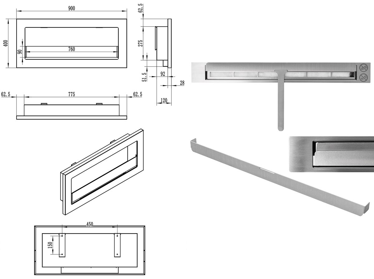 Camino a bioetanolo da parete SLIM 90 cm con vetro apribile - 9