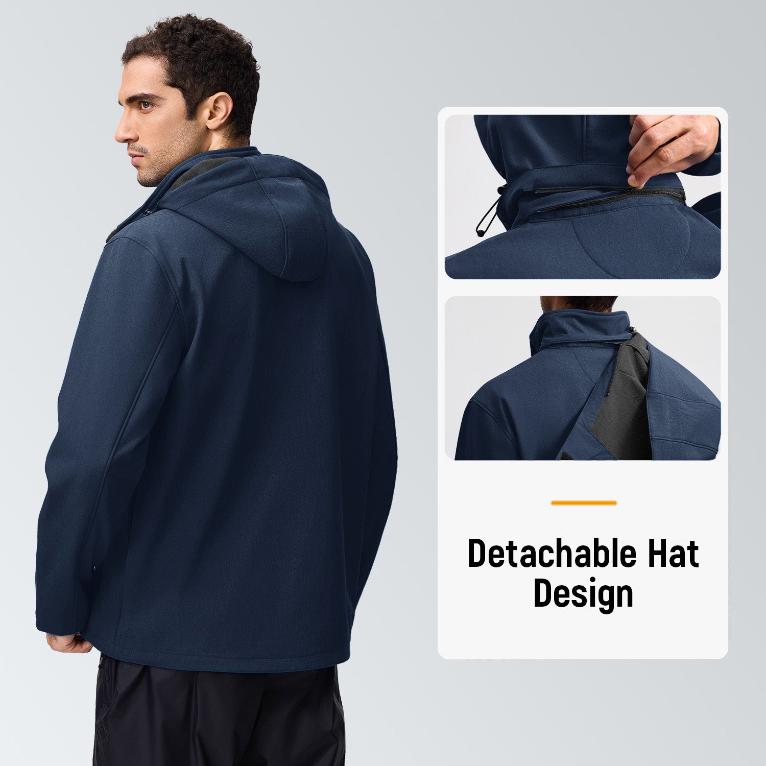 Veste de Travail Homme Taille XL Blouson & Softshell - Imperméable, Anti-Vent, Fourré Chaud, Poches Multiples, Capuche Amovible - Bleu foncé - 3