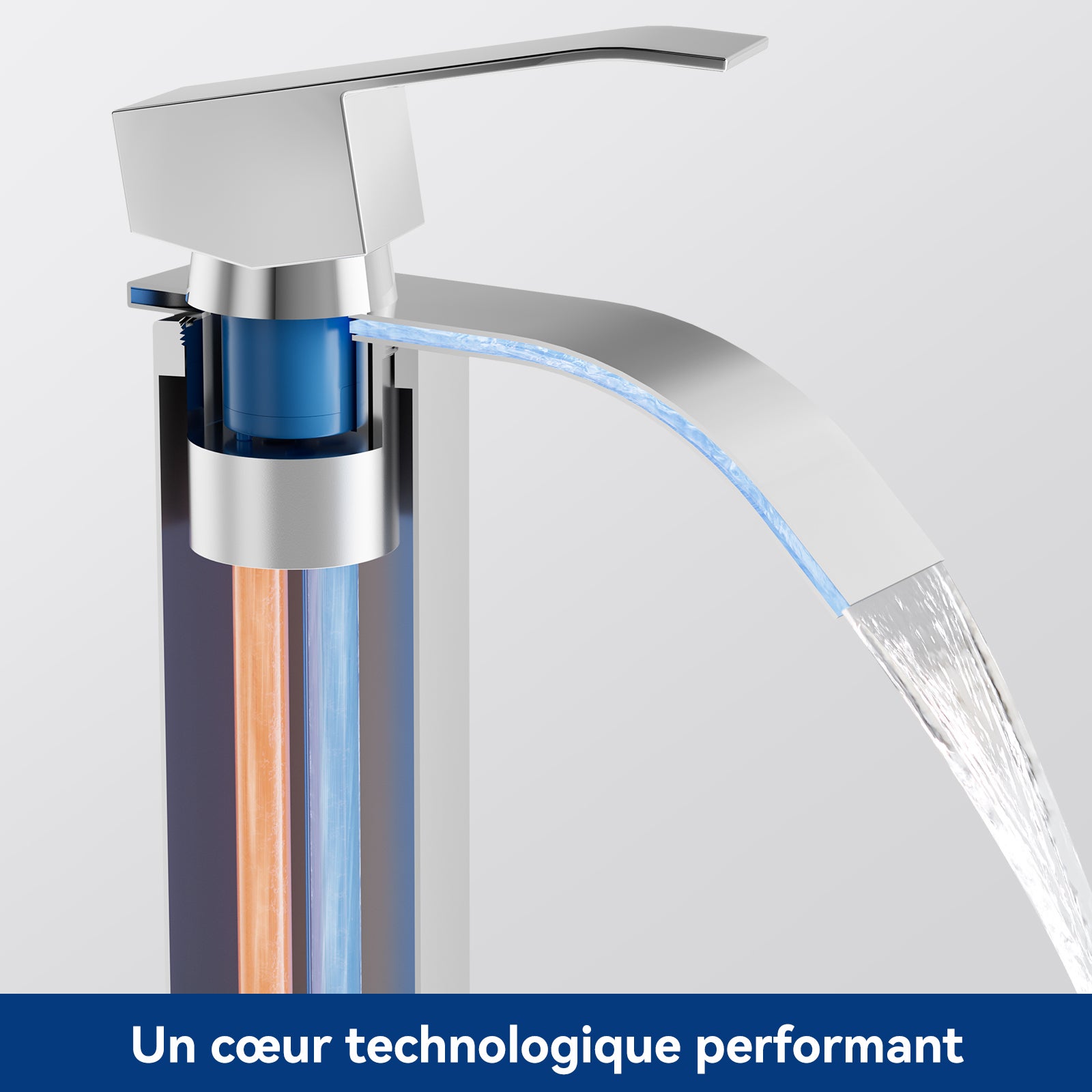 CECIPA MAX Mitigeur de lavabo bec haut Robinet de lavabo en Cascade mitigeur lavabo salle de bain chrome L - 3