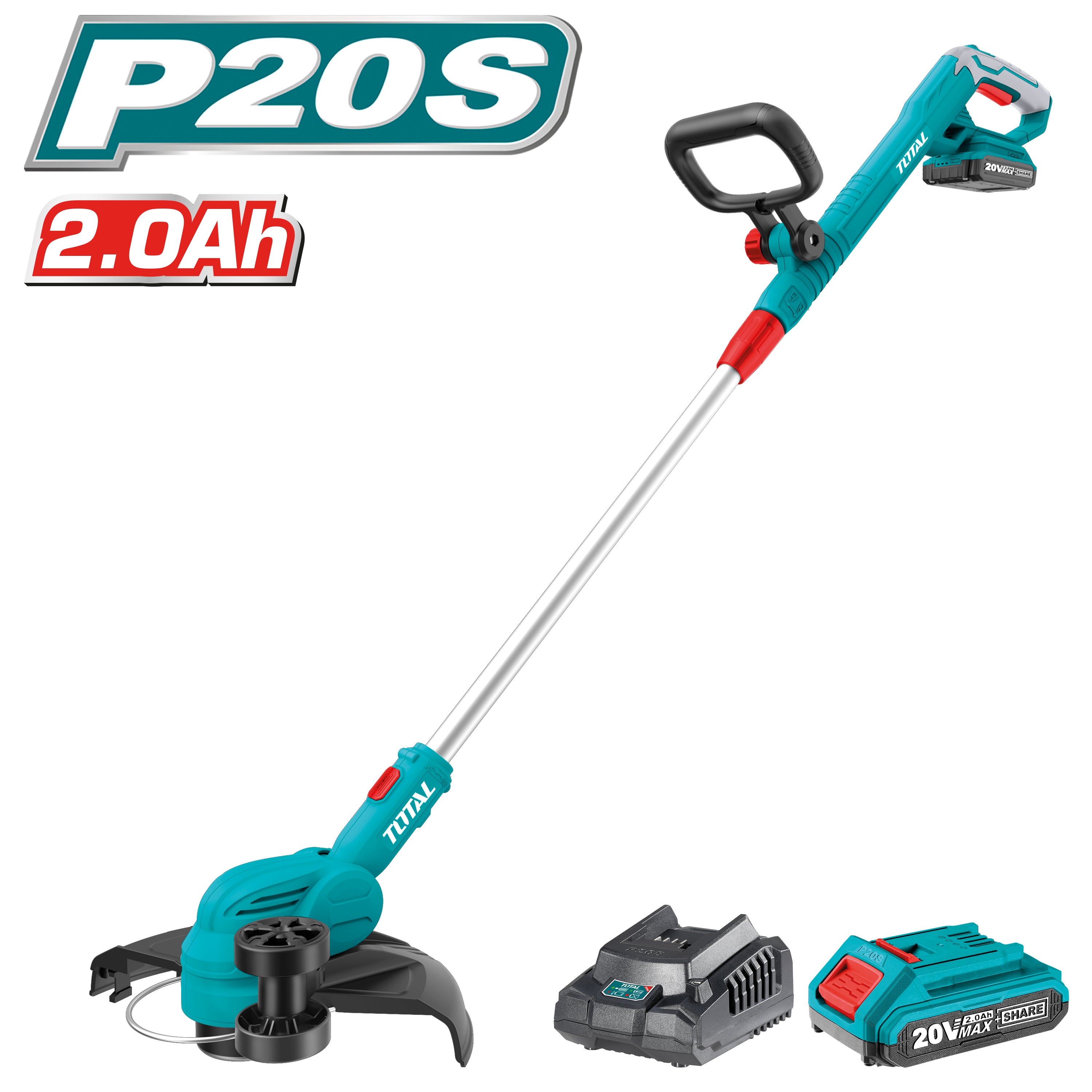 Trimmer tuns iarba TOTAL, 20V, LI-ION, 8200rpm, lungime taiere 300mm, include acumulator 2Ah si incarcator