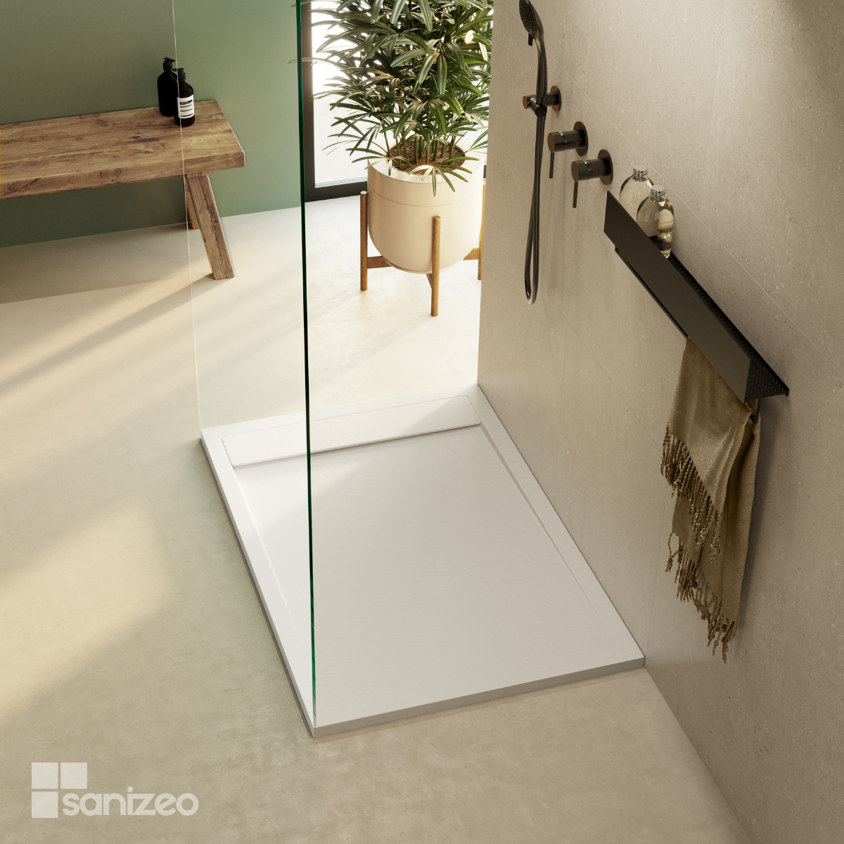 Receveur de Douche Extraplat 180x80x3cm Blanc en Résine Minérale - Antidérapant, Texture Ardoise - MAGNUS LAVABERG - 2