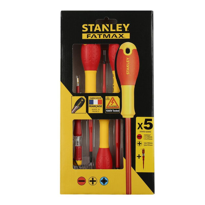 Jeu de 5 tournevis SLIM isolés 1000V electricien STANLEY XTHT0-62692 + testeur - 2