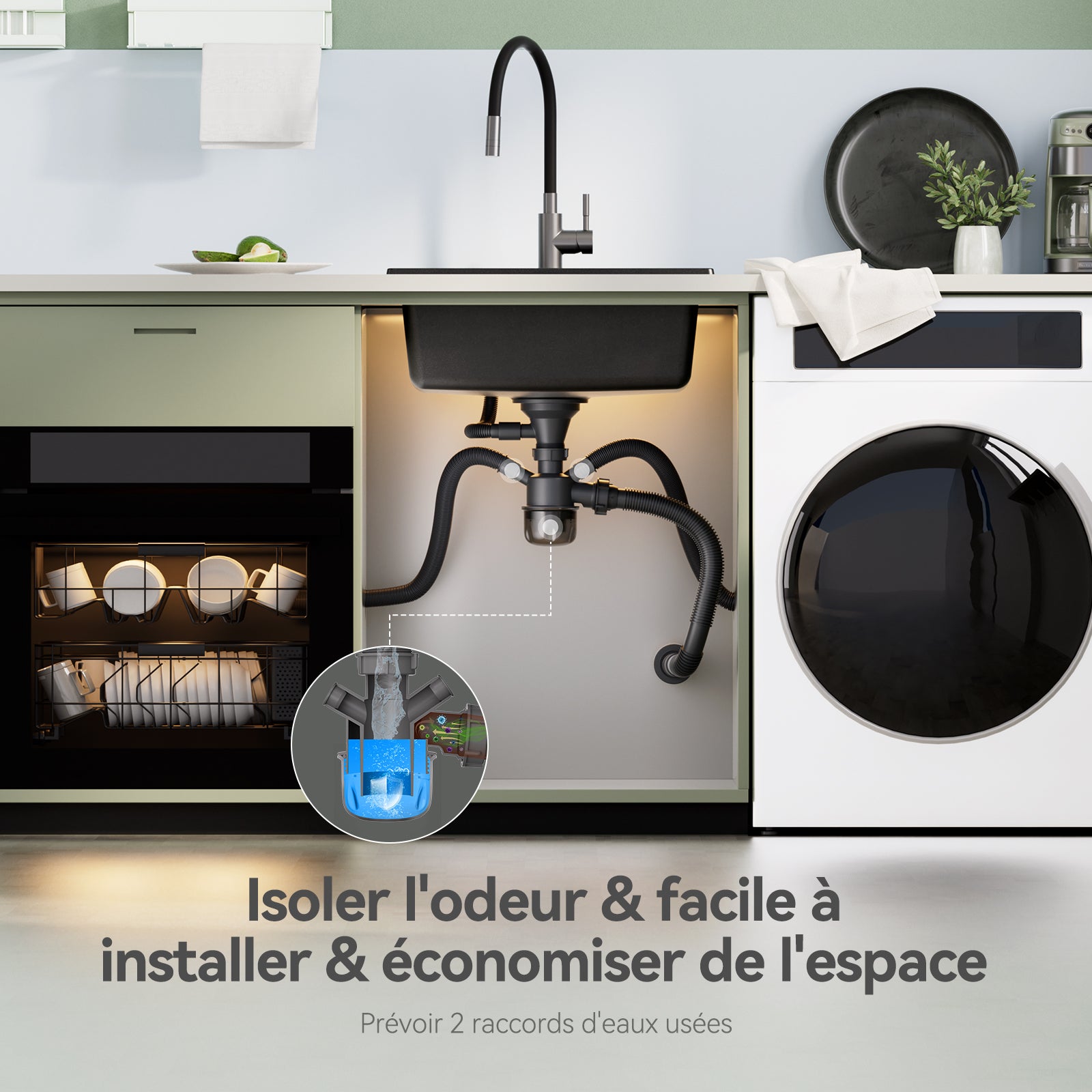 Cecipa max Evier de Cuisine Quartz Noir 50x45cm Evier 1 Bac en Granit, Evier à Encastrer 1 Vasque avec Panier de Vidange - 8