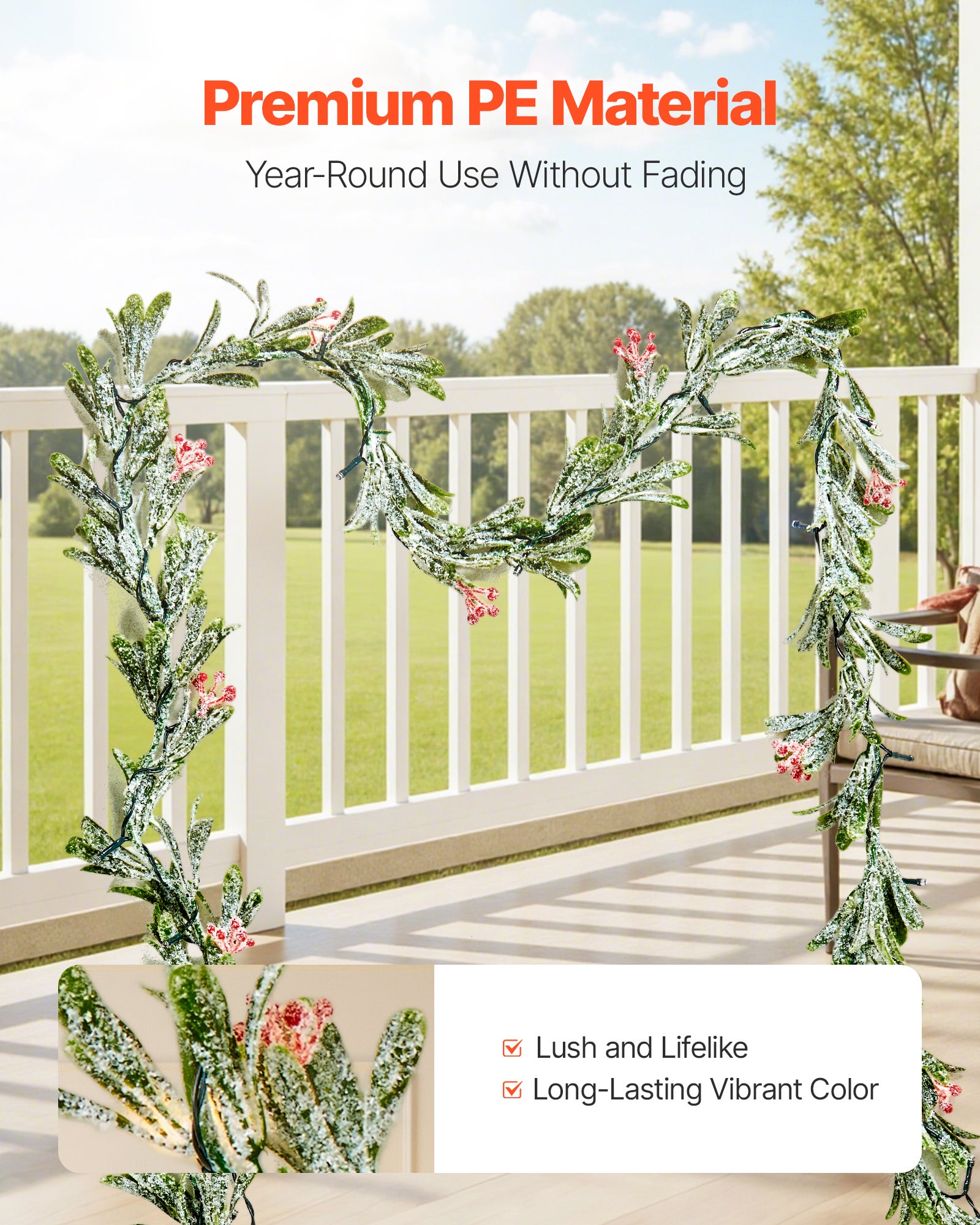 Grinalda de Natal,VEVOR 2 m,grinalda de folhas de oliveira artificiais com luzes,para lareiras,penduradas,de pé,grinaldas - 4