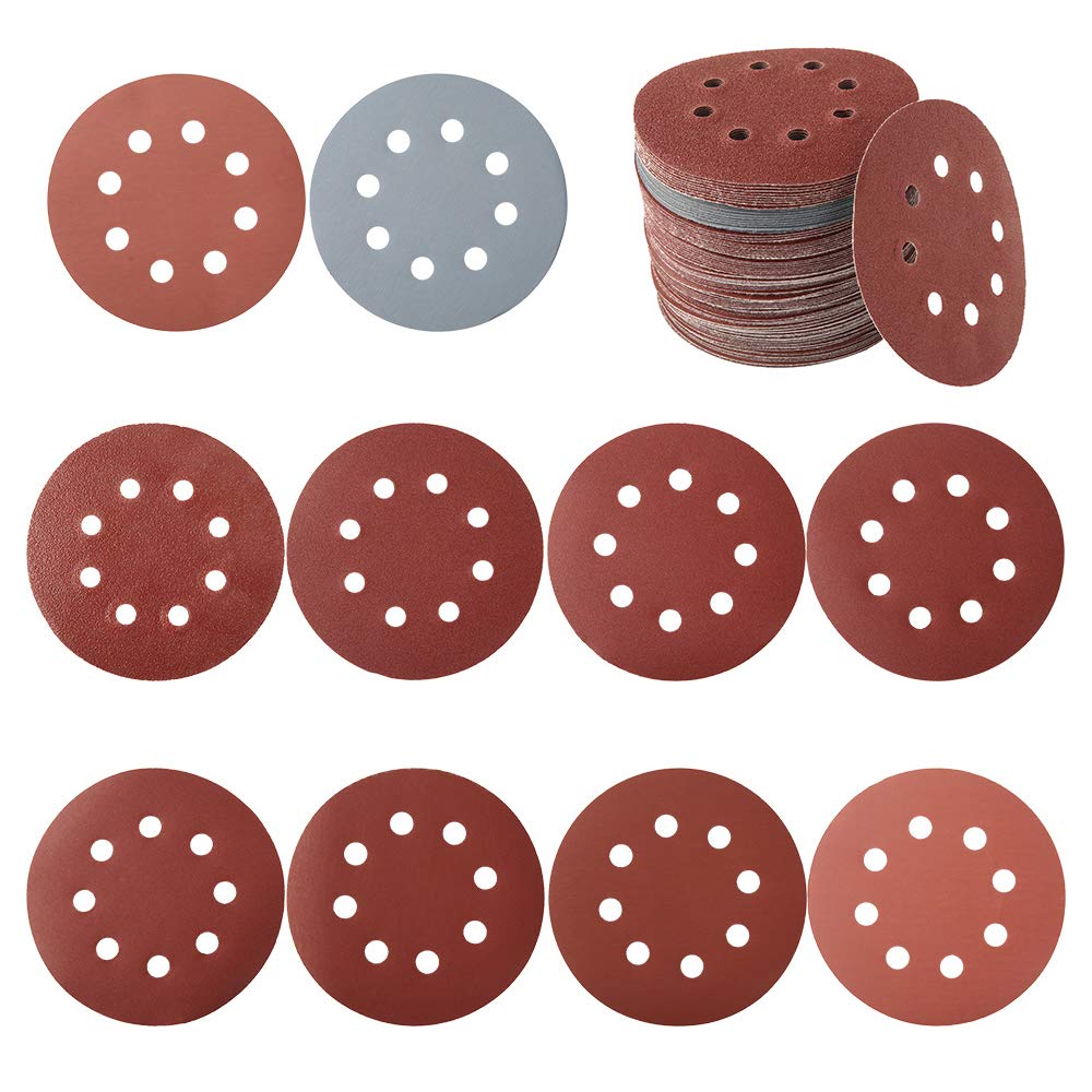 100 SZT. Tarcza szlifierska 125 mm, Okrągła tarcza ścierna, Papier ścierny do szlifierki, ziarnistość 80/180/240/320/400/800/1000/1500/2000/3000