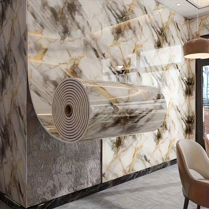 3 rolki tapety imitującej marmur o grubości 2 mm, z klejem, wodoodporna, olejoodporna, do samodzielnego montażu, 40 cm*3 m