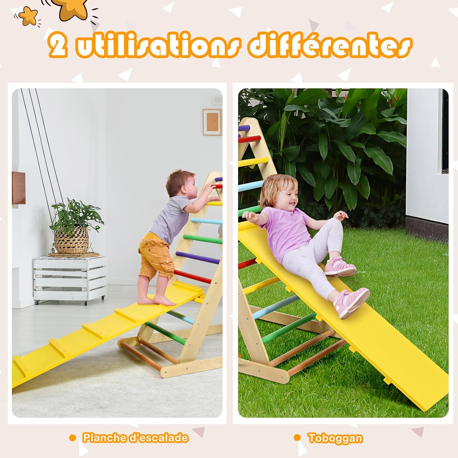 Triangle d’Escalade Enfants avec Toboggan pour Grimper et Glisser, Utilisation Jardin d'enfant ou à la Maison,50 KG pour Enfants 3Ans+ - 2