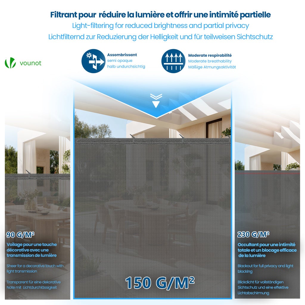 Brise vue occultant en HDPE 150g/m² 1x10m avec attaches de fixation gris VOUNOT® - 4