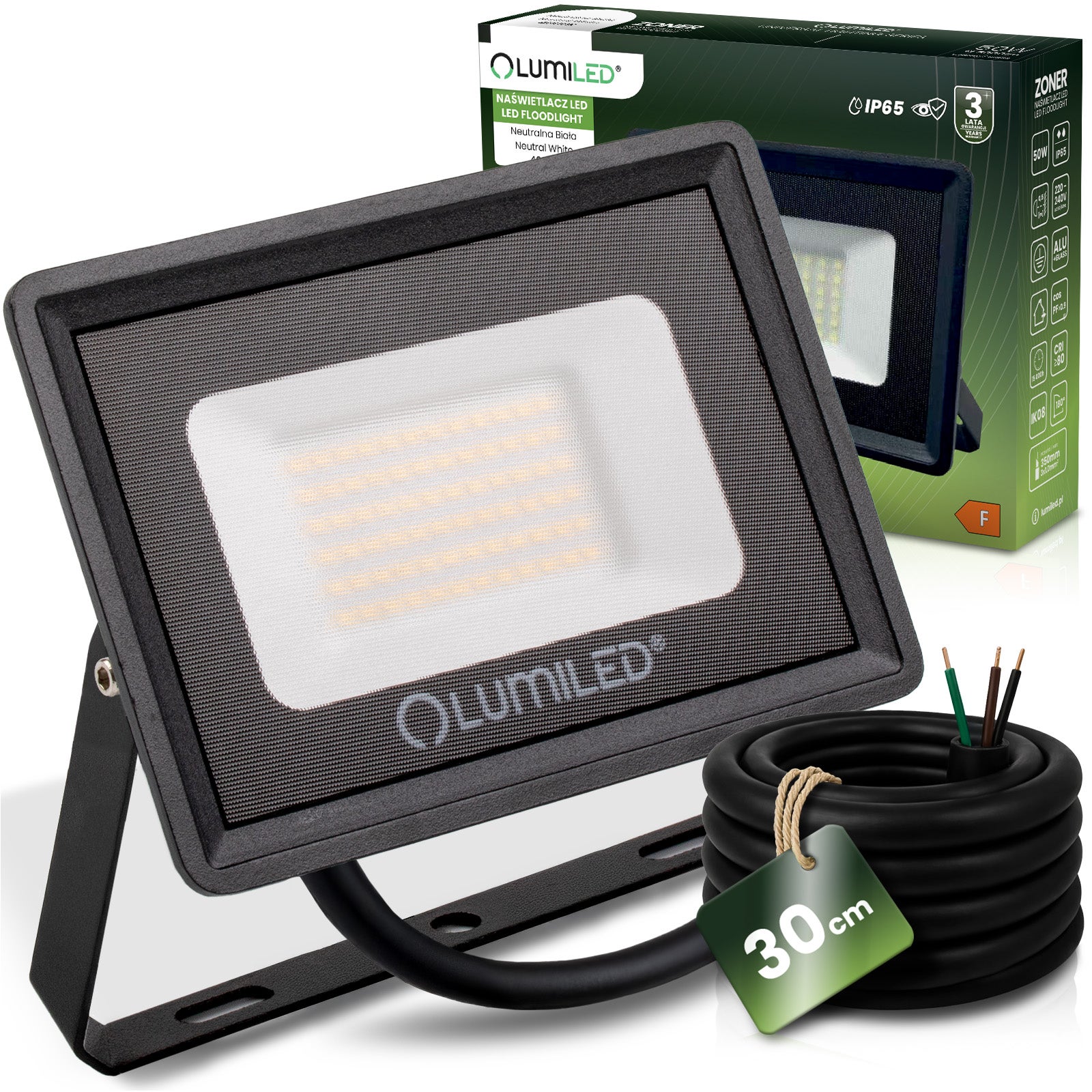 Naświetlacz LED Lumiled 50W 5000LM 4000K Neutralna biel IP65 Czarny 1 szt.