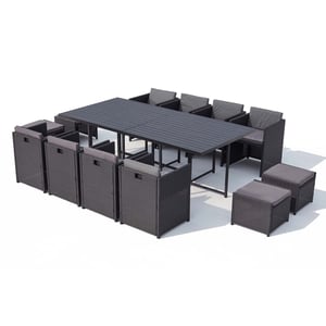 Sunset 12 : salon de jardin encastrable 12 places en résine tressée et aluminium noir/gris