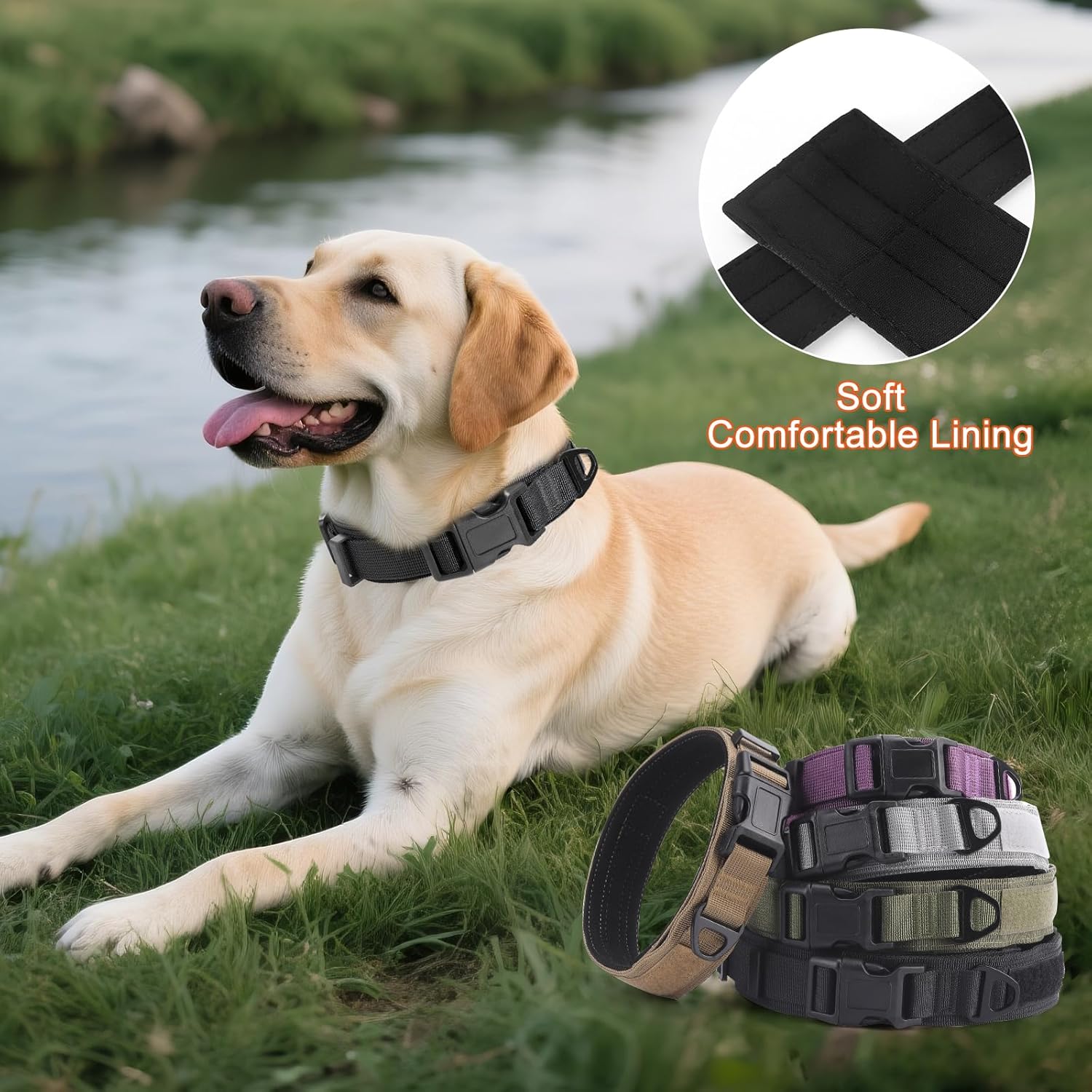 (Preta, G) Coleira Tática para Cães, Ajustável em Nylon e Polipropileno com Fivela de Segurança, Durável, Macia e Antiestresse - 5