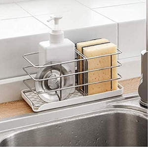 Organizer Per Lavello Da Cucina In Acciaio Inox 304 – Porta Spugna E Sapone Con Vassoio Di Scarico – 21x9x9 Cm, Argento - 2
